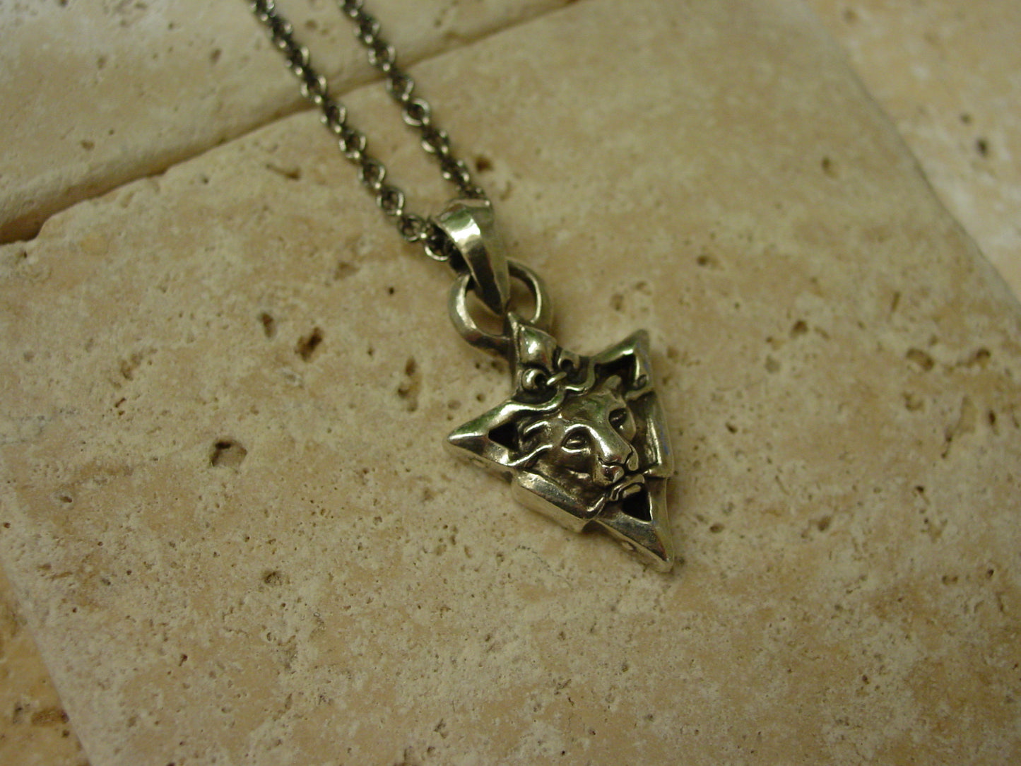 Sterling Silver Lion In Victory Triangle with Fleur De Lis Necklace