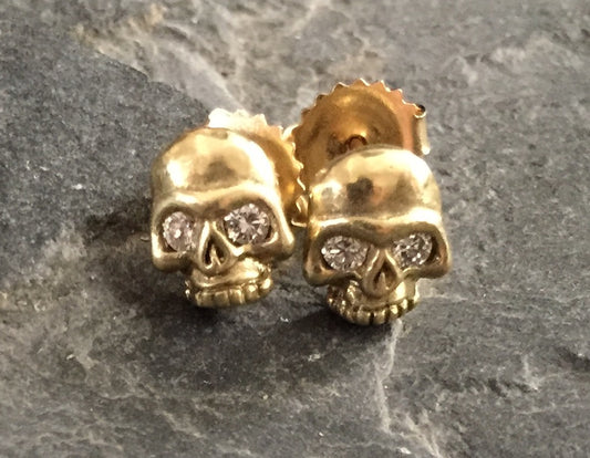 Earrings - 18k Gold Skulls & Diamonds by Roman Paul