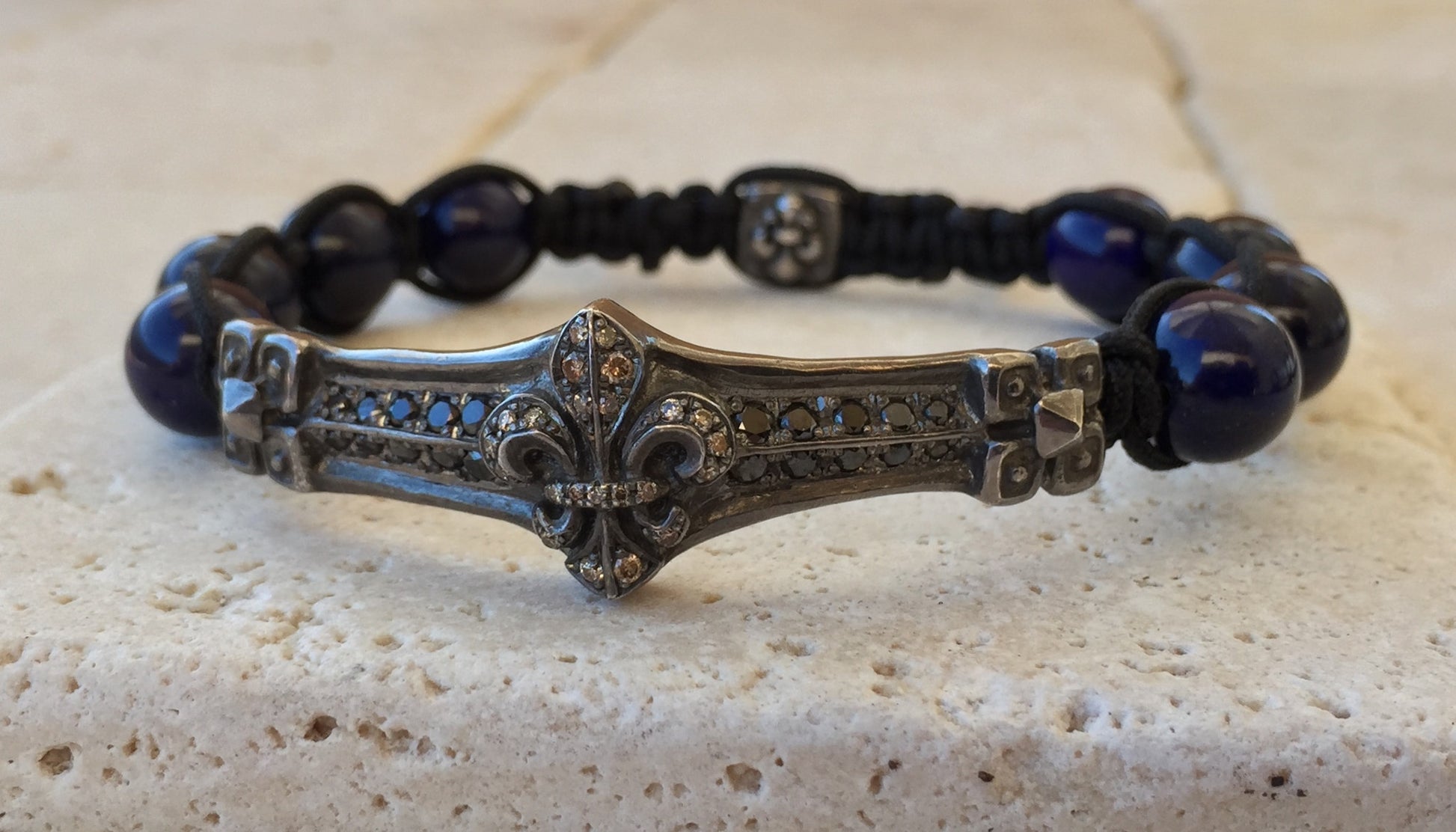 Silver Fleur De Lis w Diamonds & Lapis by Roman Paul