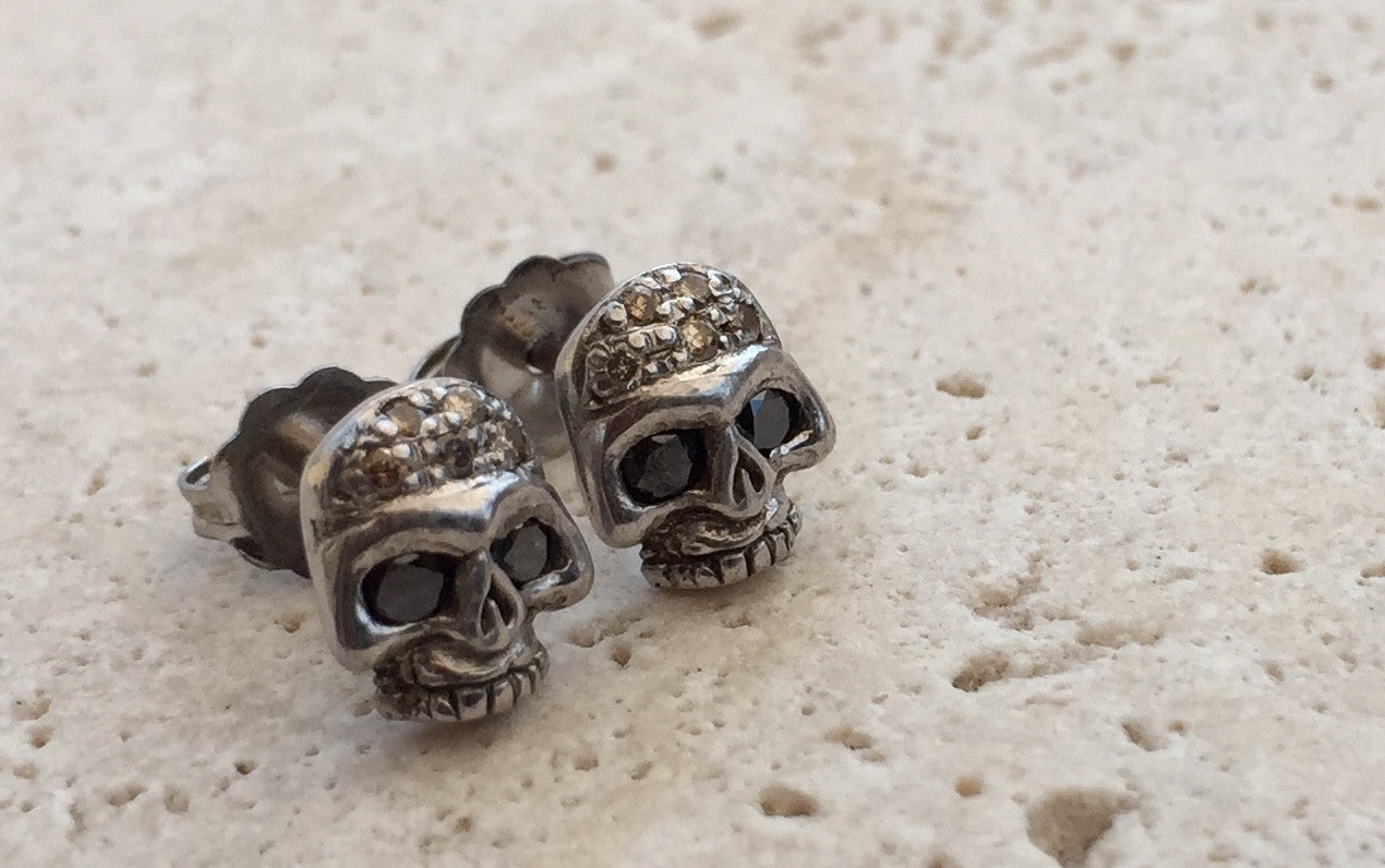 Earrings - Diamond Sterling Silver Skull Studs