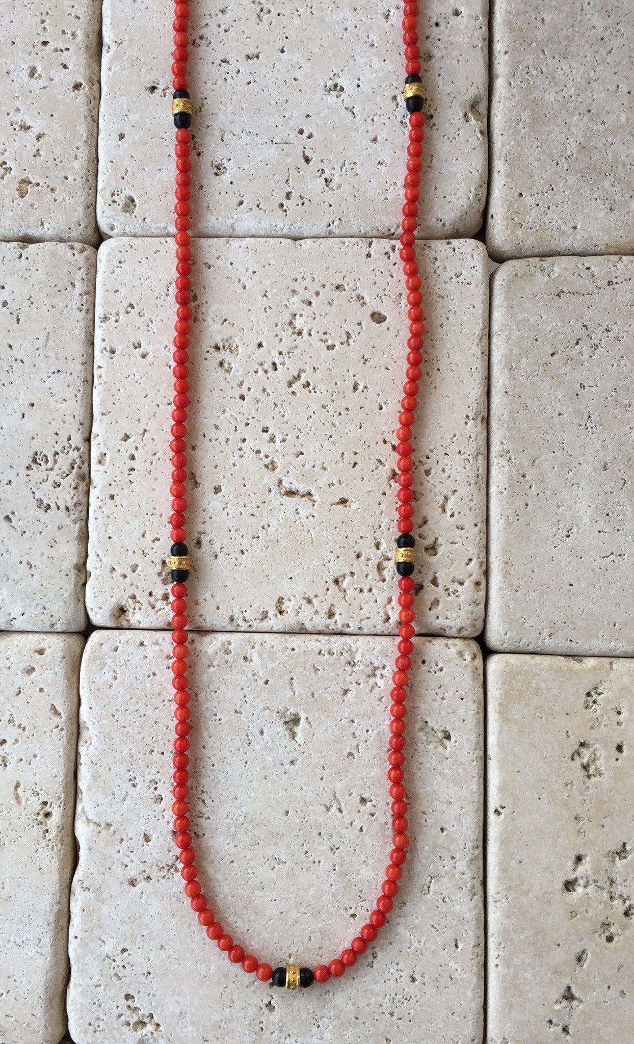 Red Coral Beaded Necklace by Roman Paul