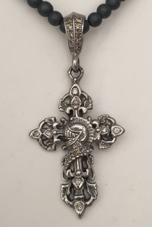 Sterling Silver Knight Ornament Cross with Diamonds