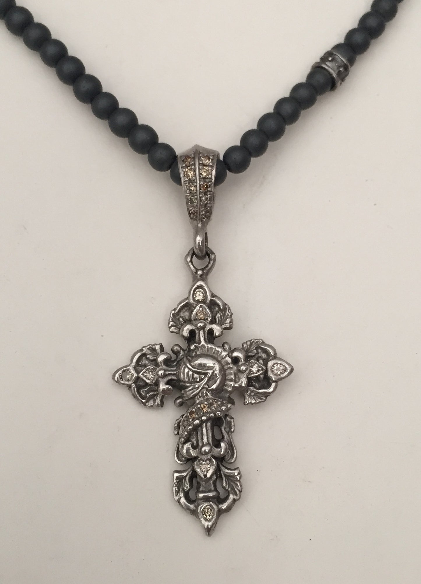 Sterling Silver Knight Ornament Cross with Diamonds