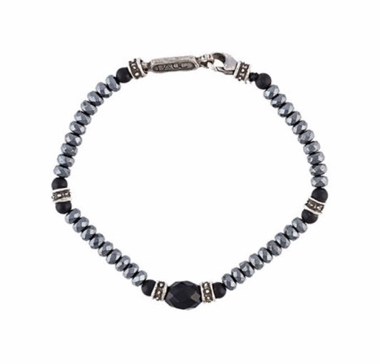 Bracelet - Onyx with Hematite and Silver Roundels