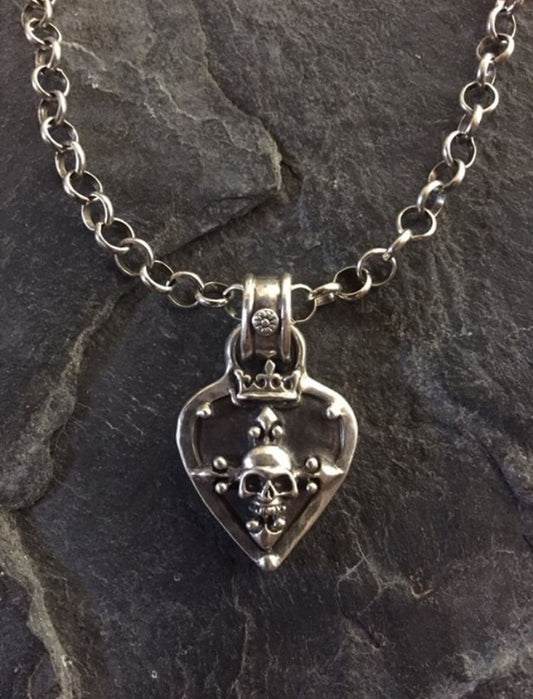 Necklace- silver guitar pick with skull by Roman Paul