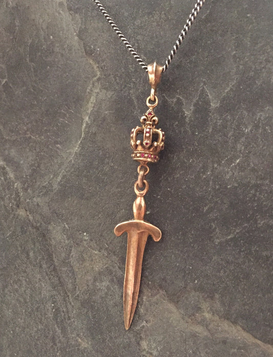 Necklace - Bronze Ruby Crown and Sword