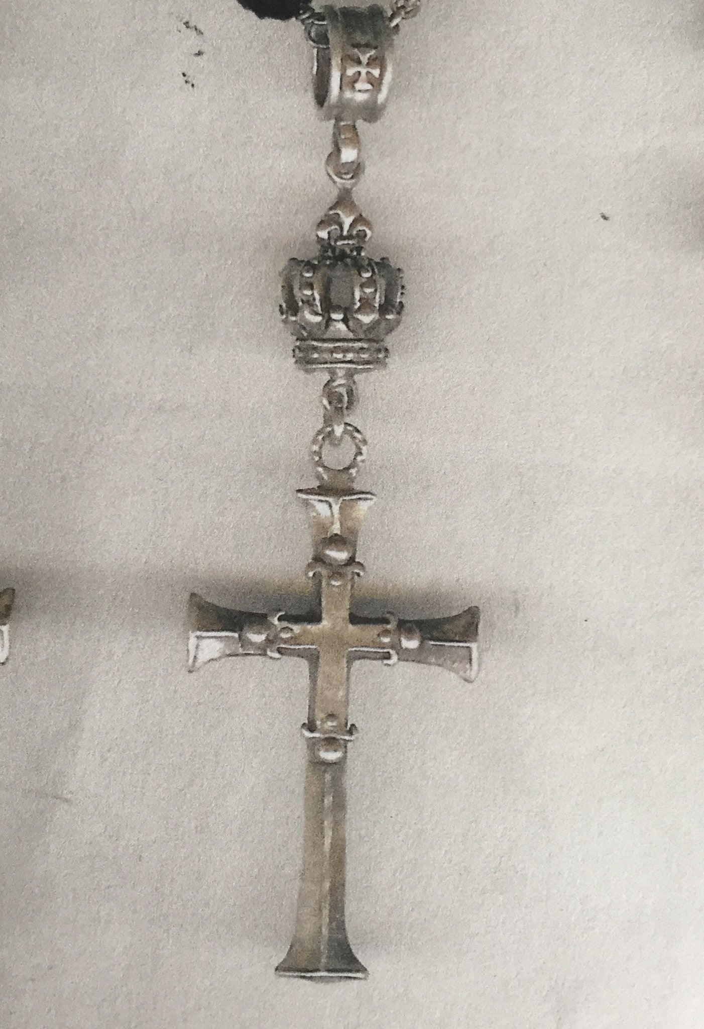 Sterling Silver Diamond Cross with Diamond Crown and Black Onyx Beads