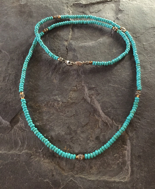 Necklace - Sterling Silver Roundels & Blue Magnesite