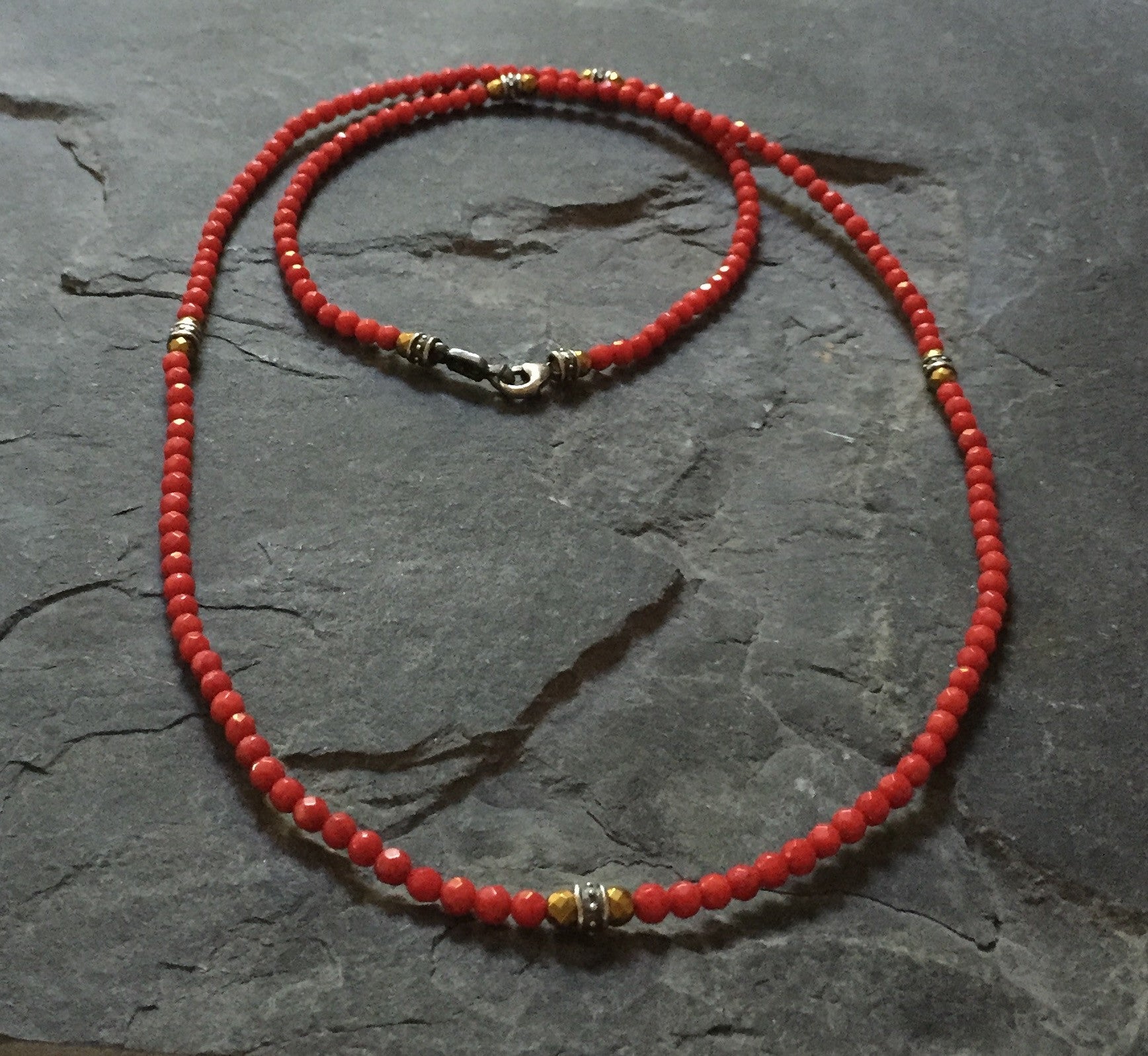 Necklace - Sterling Silver Roundels & Coral by Roman Paul