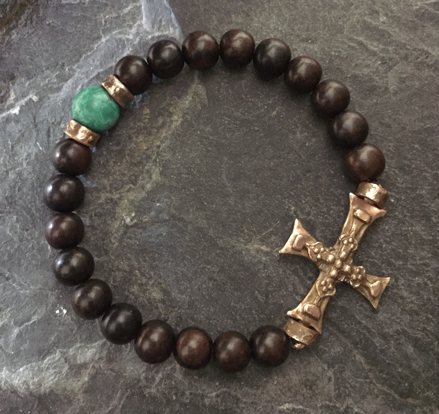 Bracelet - Bronze cross & Turquoise w Eboney by Roman paul
