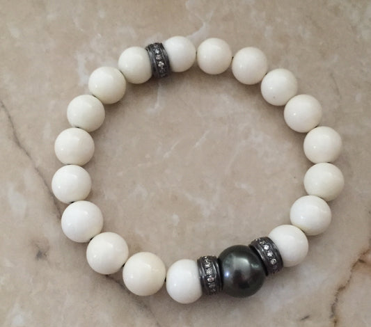 Bracelet - Black Pearl & Coral Beads by Roman Paul