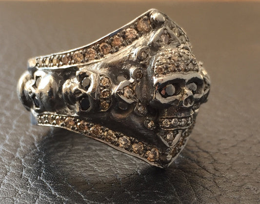  Silver Skull Ring w Diamonds by Roman Paul