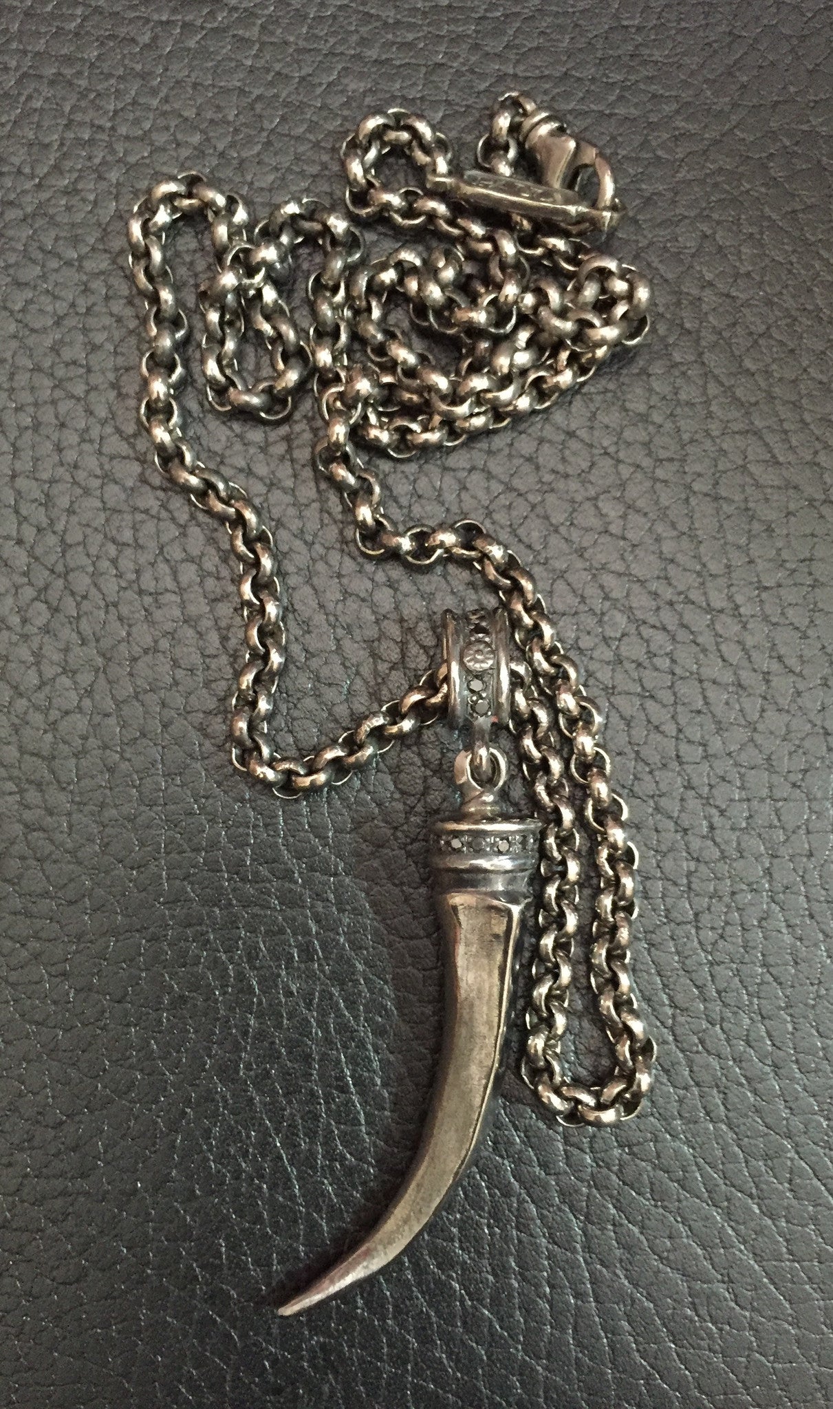 Necklace - Silver Italian Horn & Diamonds by Roman Paul