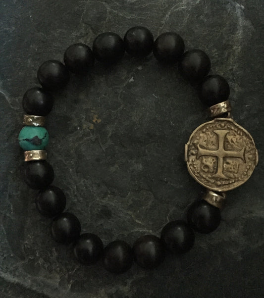 Bracelet - Bronze Cross Medallion & Turquoise