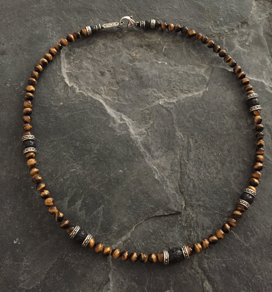Necklace - Tiger Eye With Silver Roundels