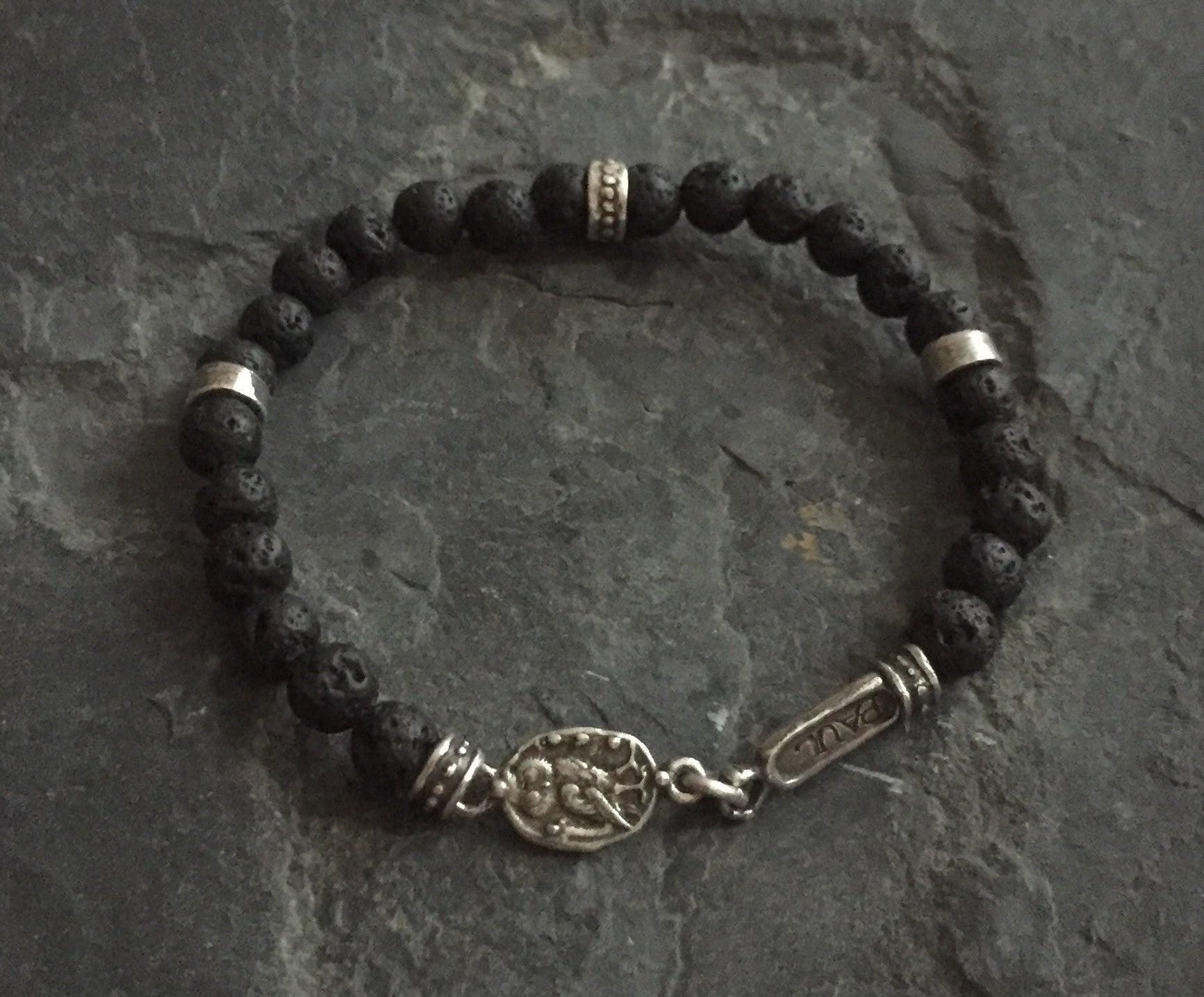 Bracelet - Silver Owl Coin Clasp & Lava by Roman Paul