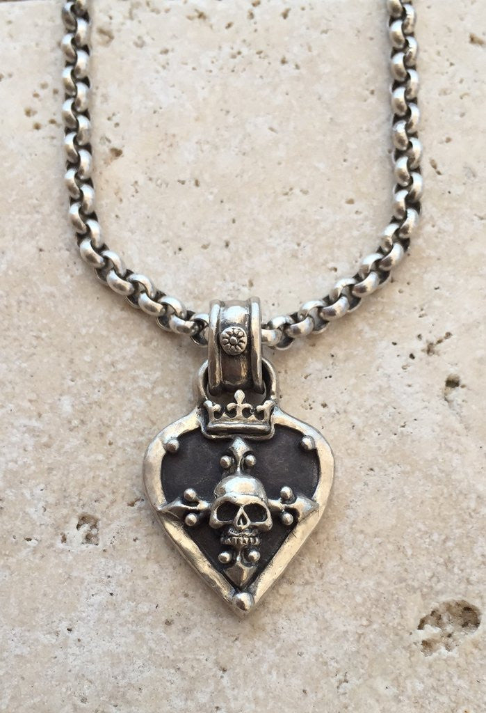 Kenny Chesnay Silver Guitar Pick with Skull Necklace by Roman Paul