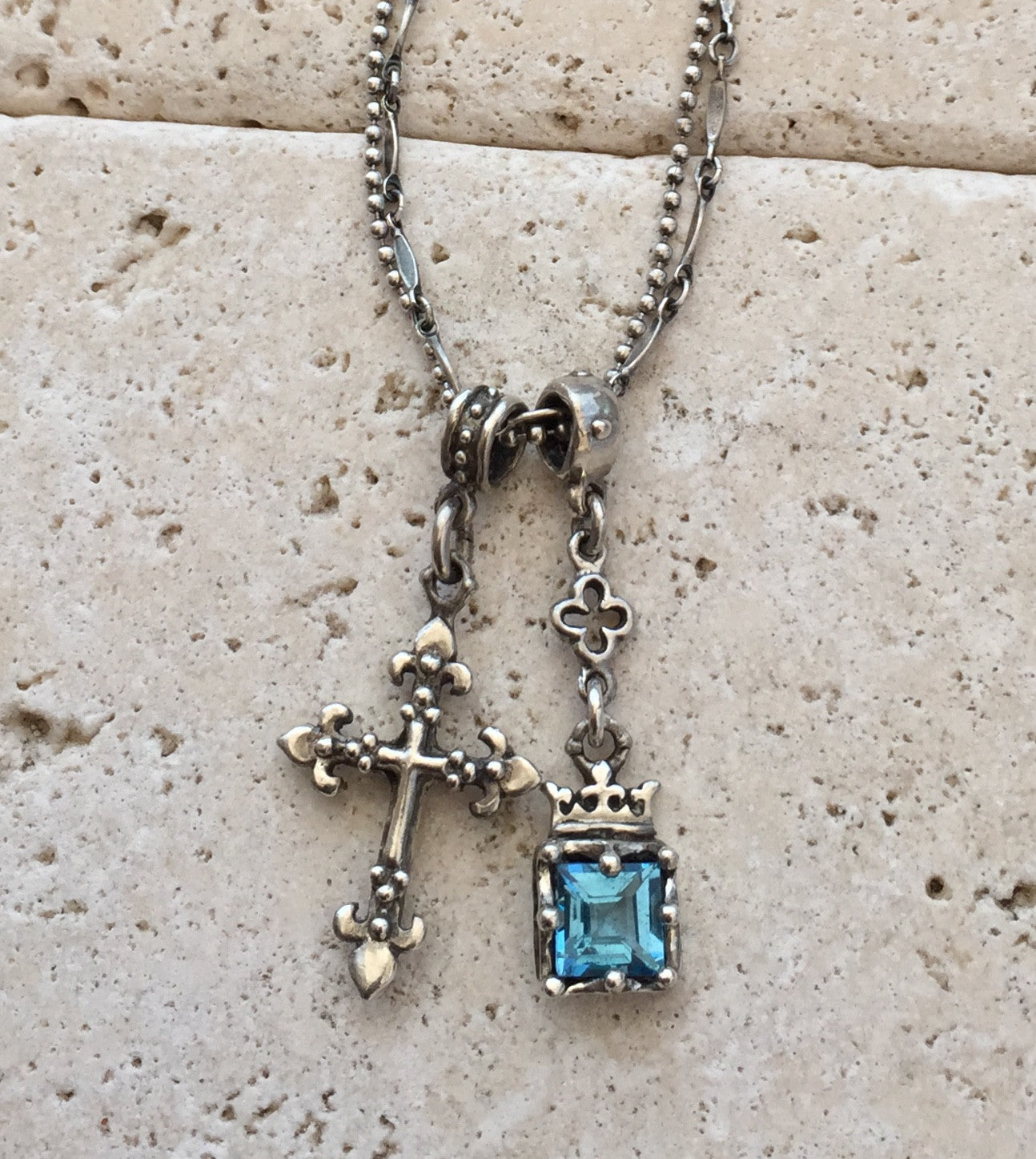 Sterling Silver Cross and Blue Topaz by Roman Paul