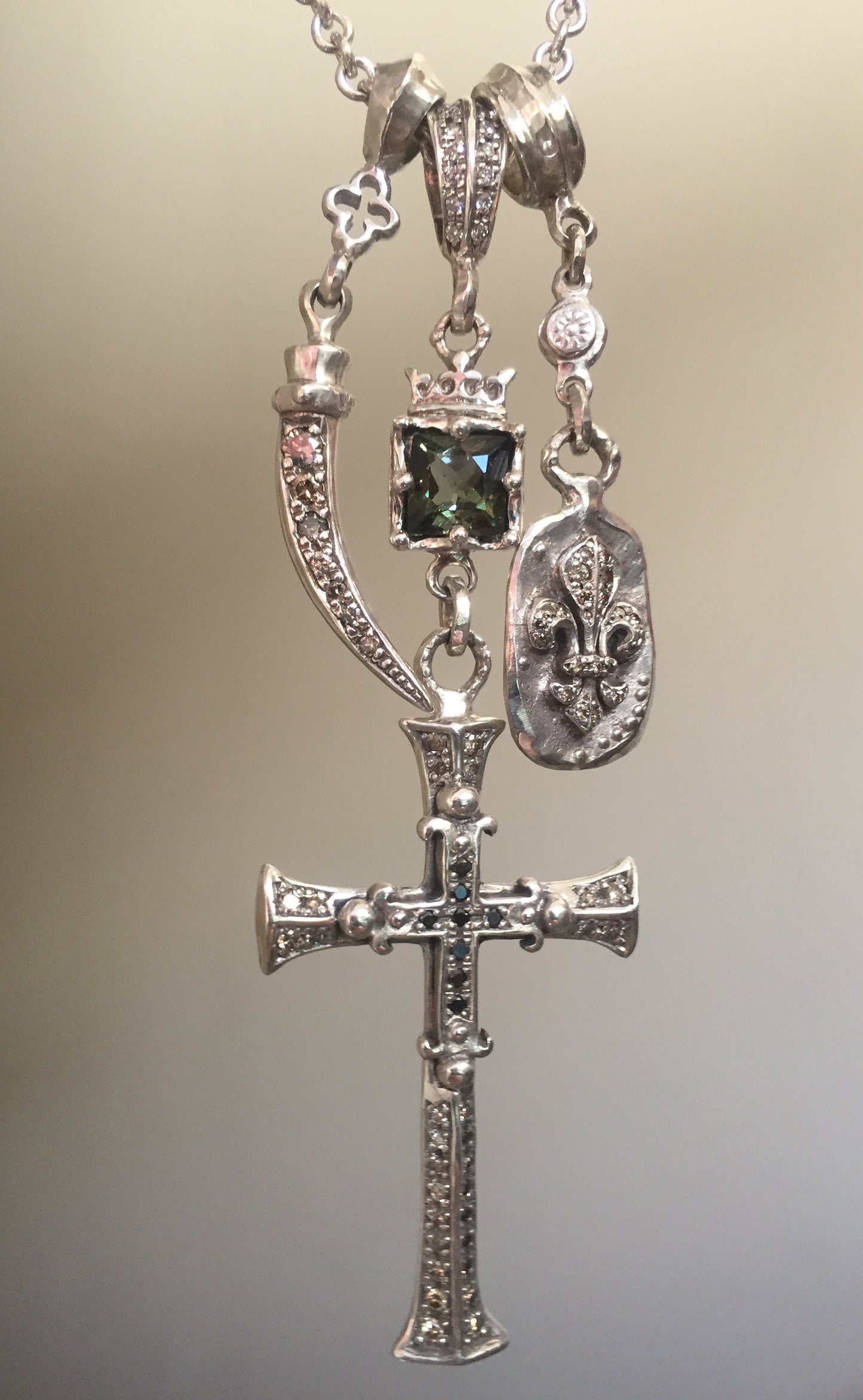 Necklace - Diamond Cross Triple Charm