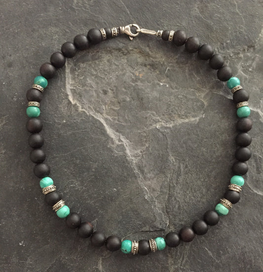 Necklace - 10mm Turquoise and Ebony Beads