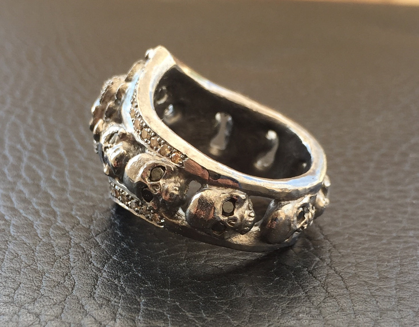  Sterling Silver Skull Ring w Diamonds by Roman Paul