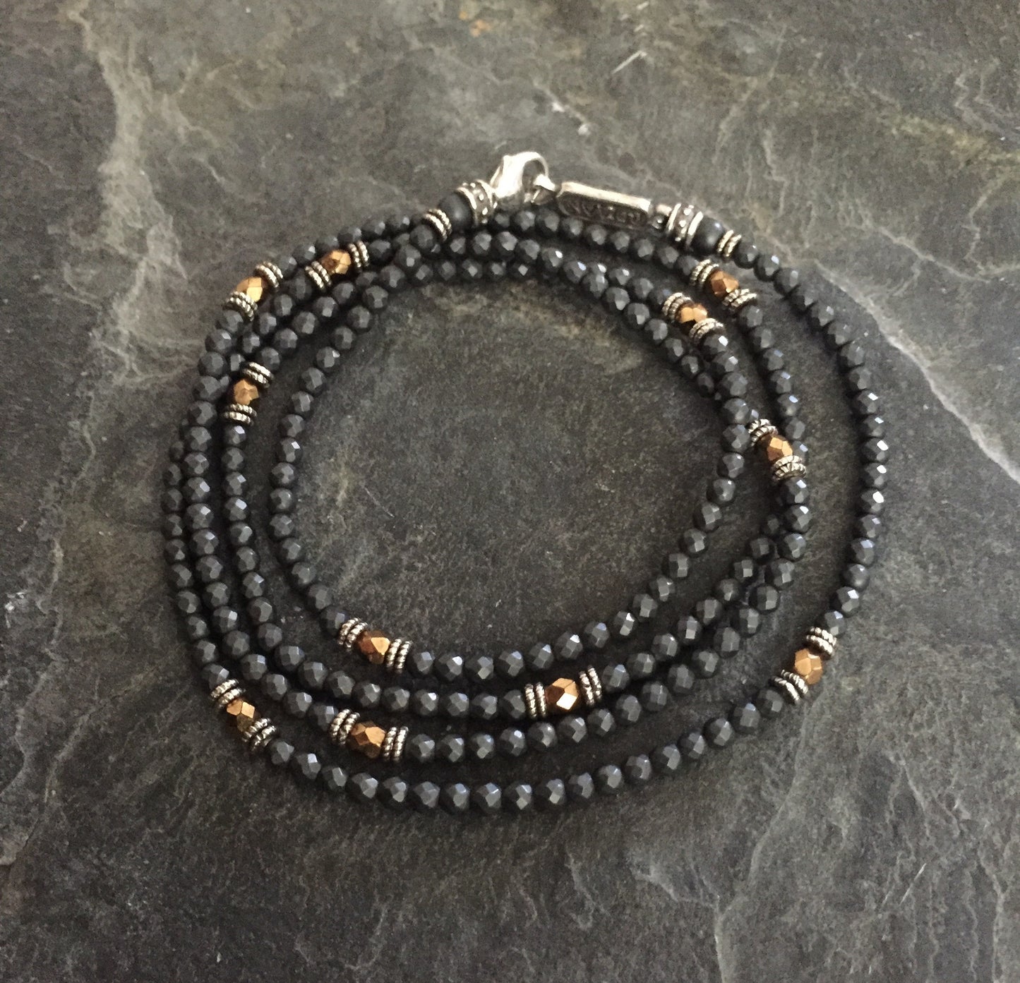 Black onyx and Metal Coated art Beads by RP