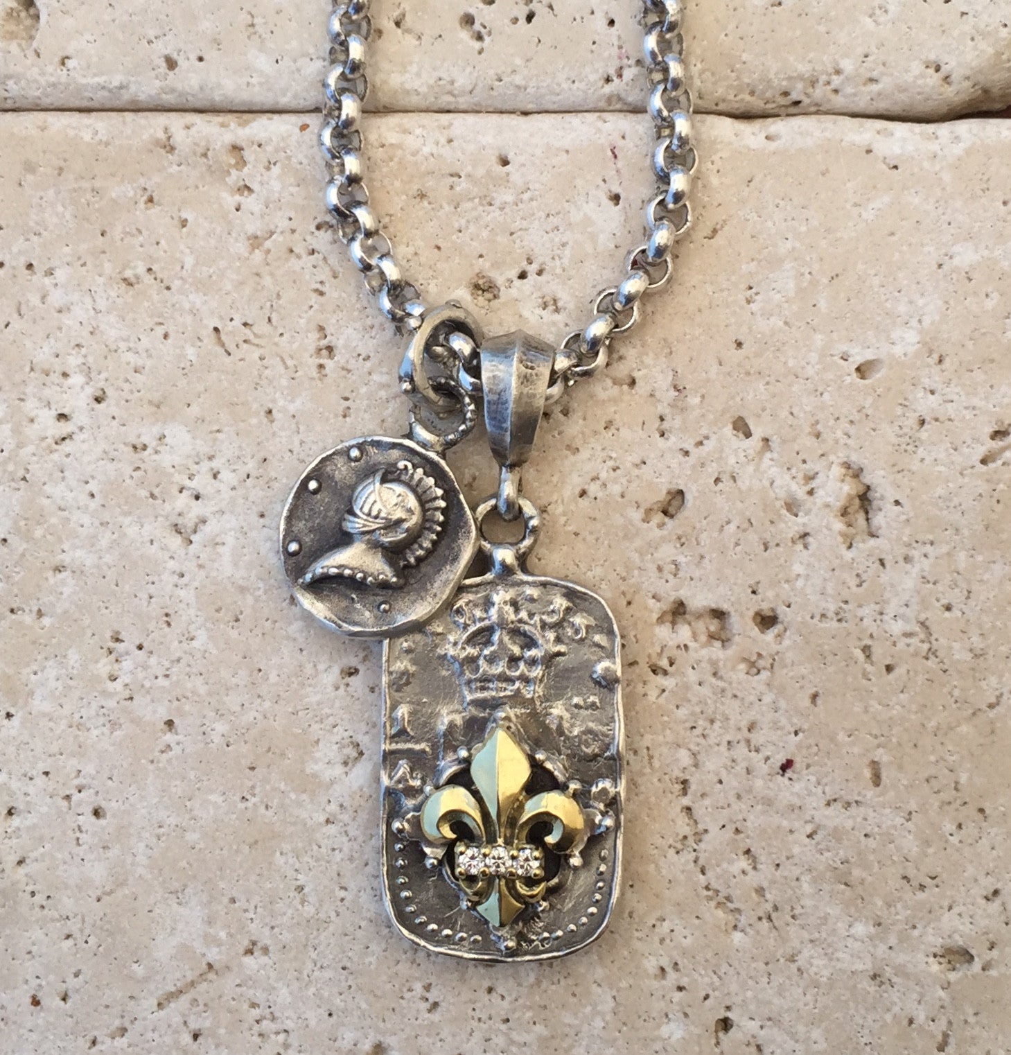 Gold & Silver Fleur de Lis Emblem with Diamonds by RP