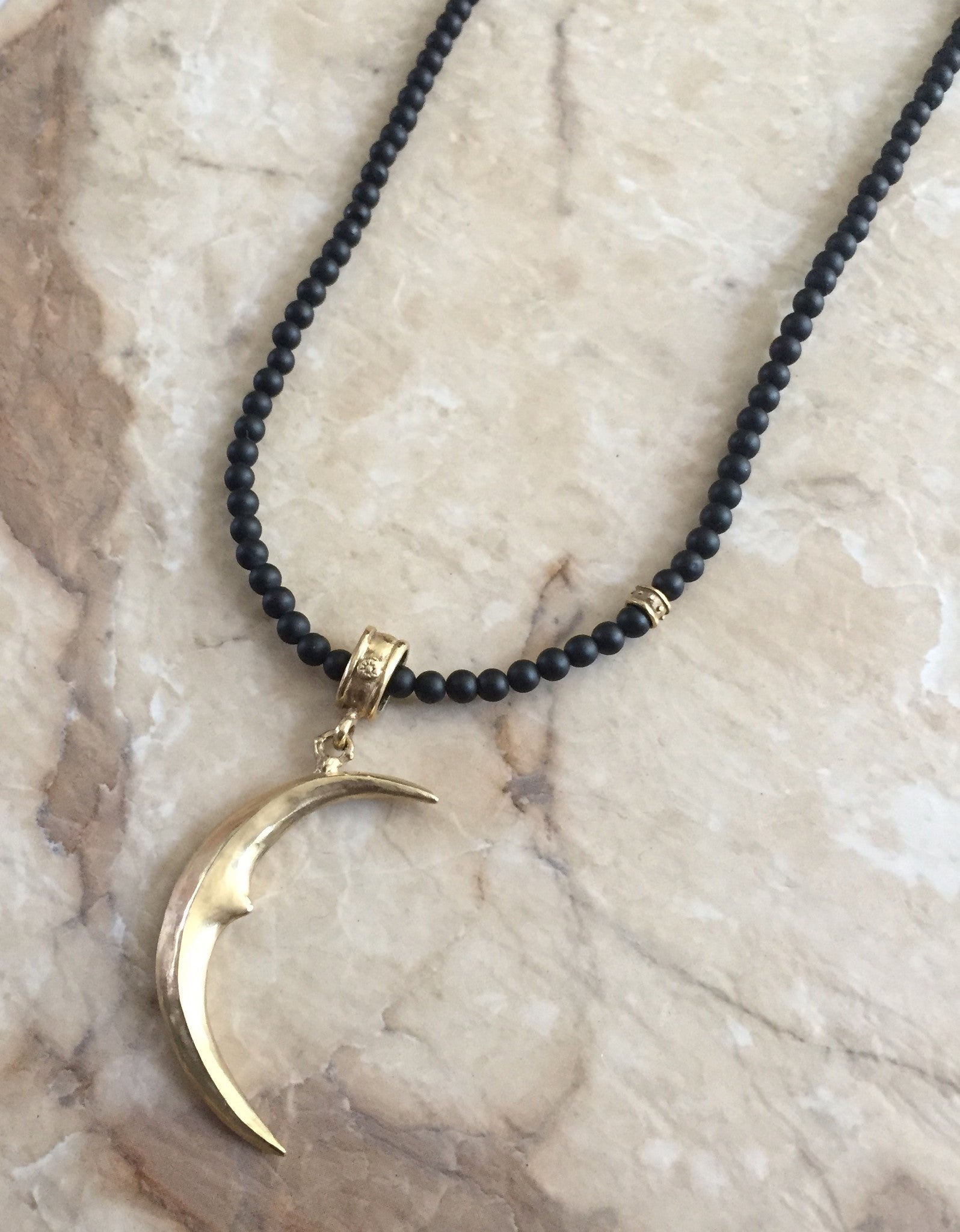 Necklace - Golden Crescent Moon by Roman Paul