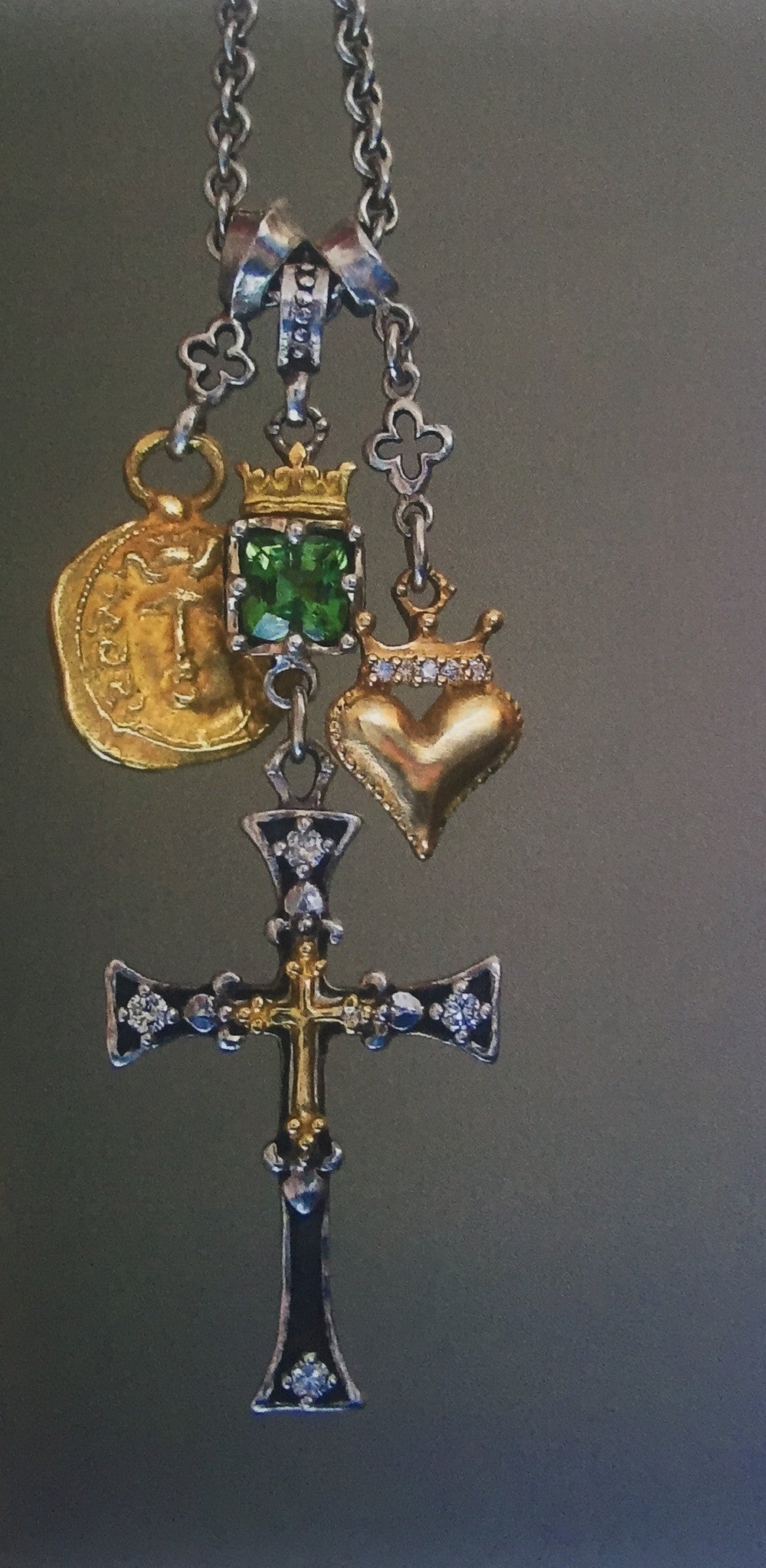 Triple Charm Gold & Silver Cross Necklace by Roman Paul