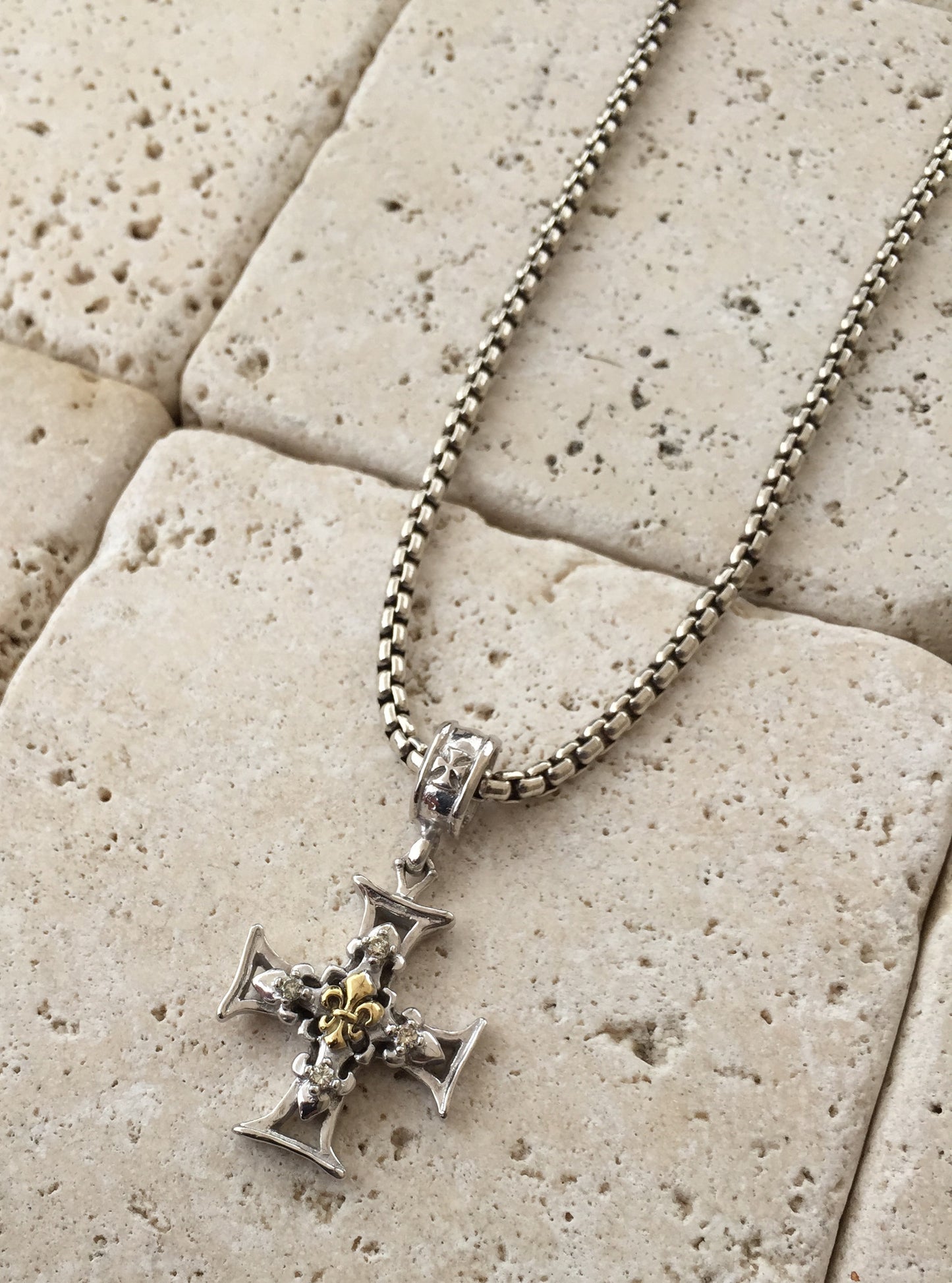 Silver Cross Fleur de lis 18k Gold by Roman Paul