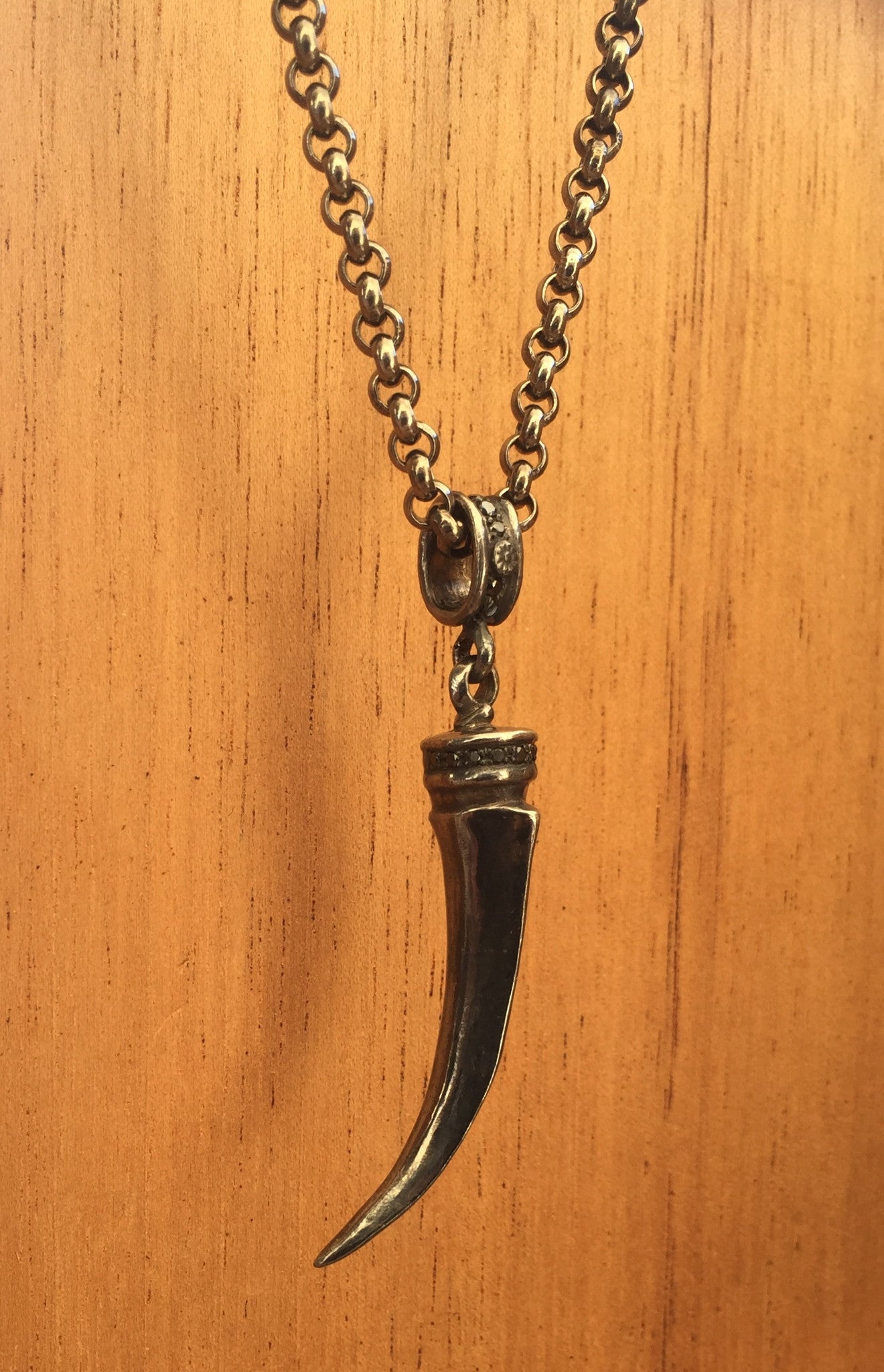 Necklace - Sterling Silver Italian Horn & Diamonds