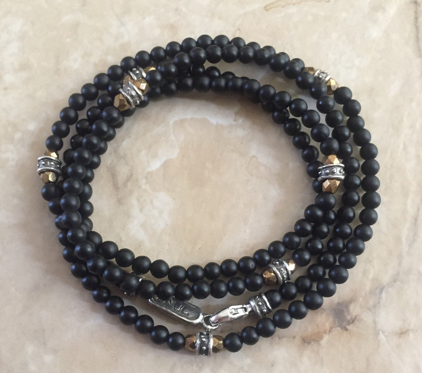 Bracelet - Multi Wrap Onyx and Golden Hematite