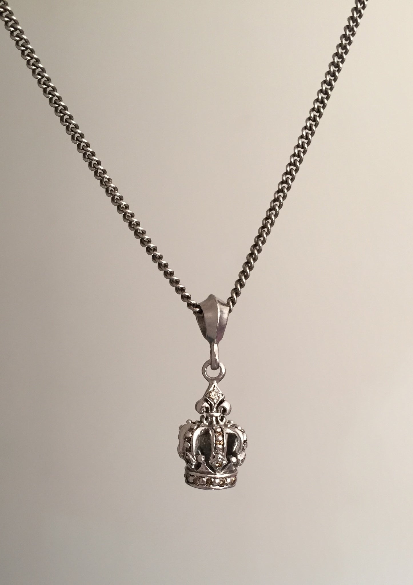 Necklace - Silver Crown & Diamonds by Roman Paul