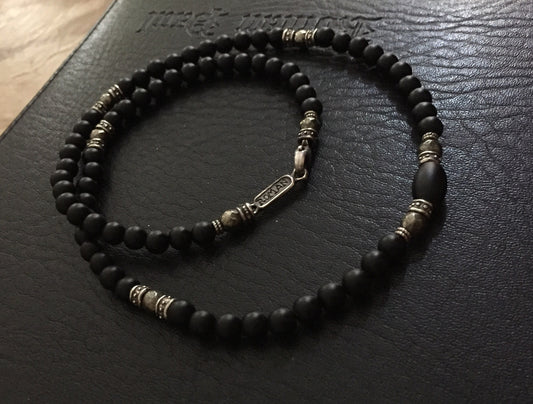 Roundel Pyrite & Onyx Beaded Necklace