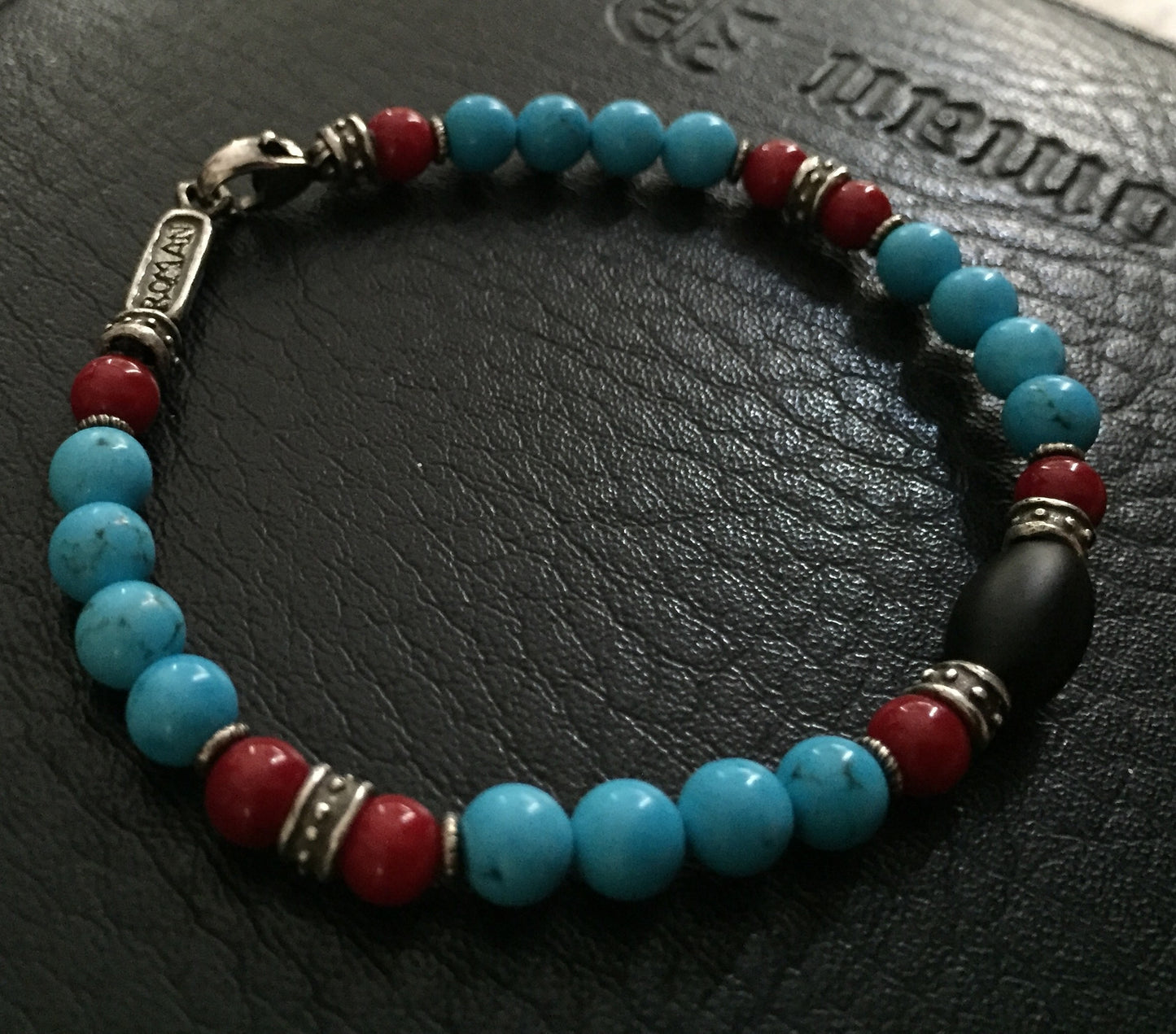 Bracelet - Silver Roundel & Blue Magnesite and Coral by Roman Paul
