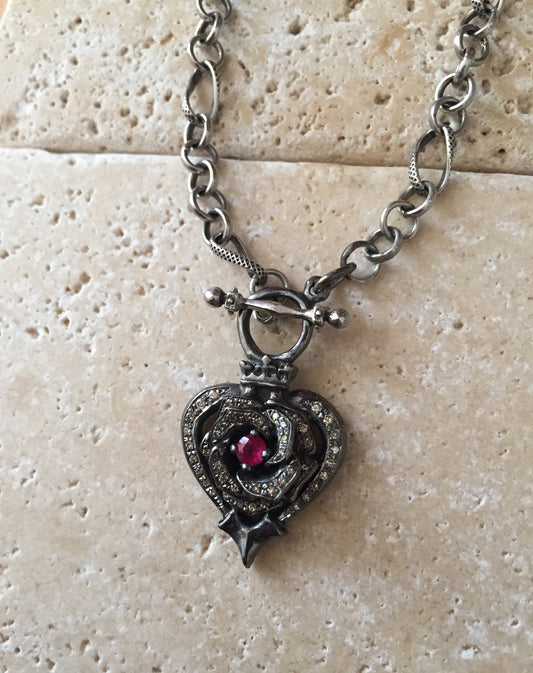 Necklace - Black Platinum Rose Heart