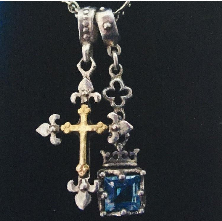Cross Necklace w Topaz in Crown Frame by Roman Paul
