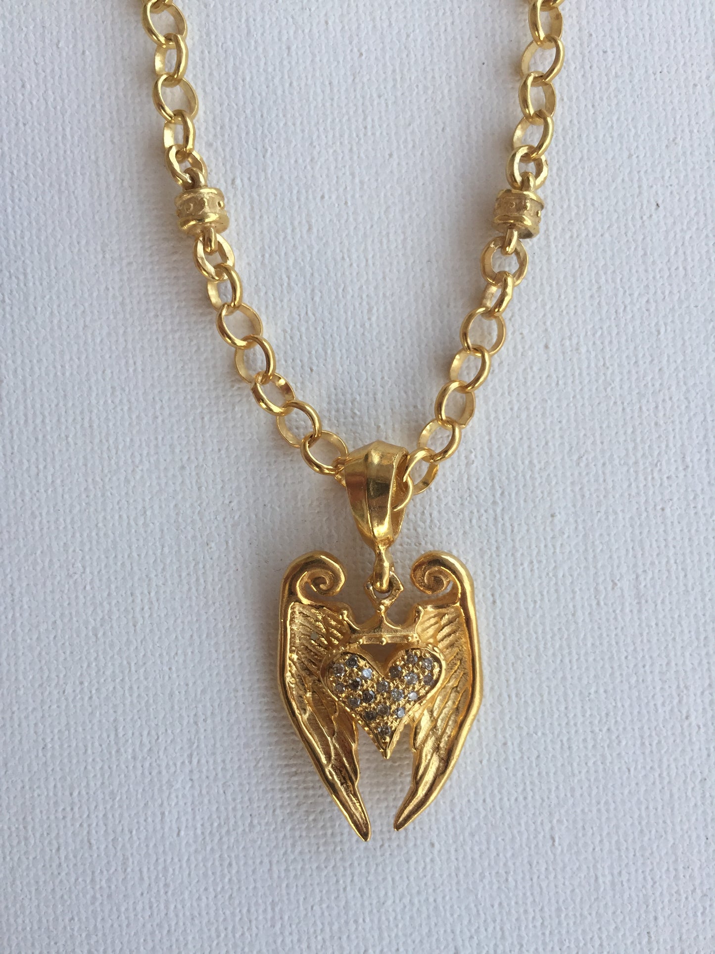 Necklace - Angel Golden Heart & Diamonds and Crown by Roman Paul