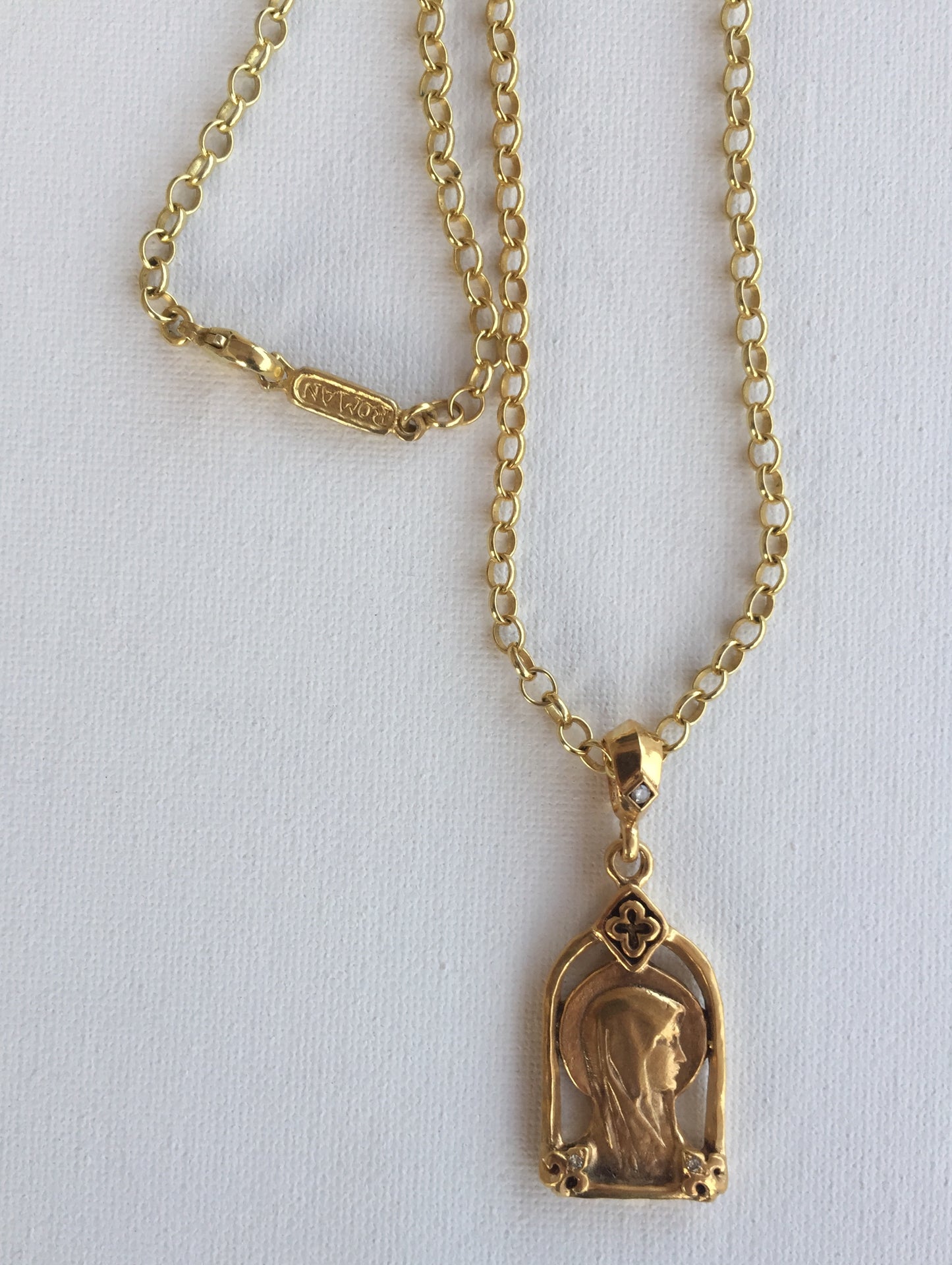 Necklace - silver plated with 18k gold Madonna by Roman Paul in sterling silver 18k gold plated with diamond