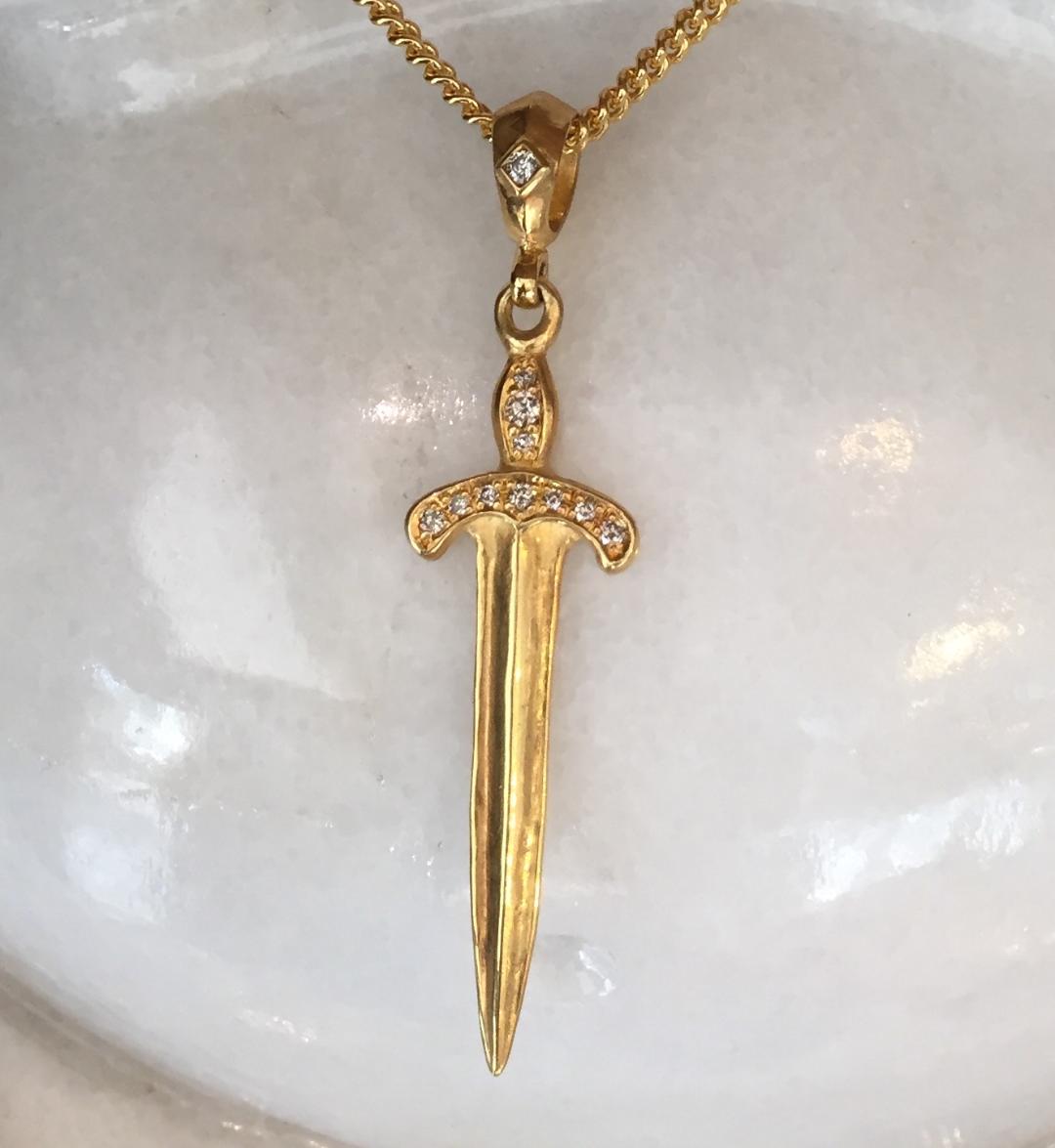 Necklace - Golden Knight's Sword With Diamonds by Roman Paul