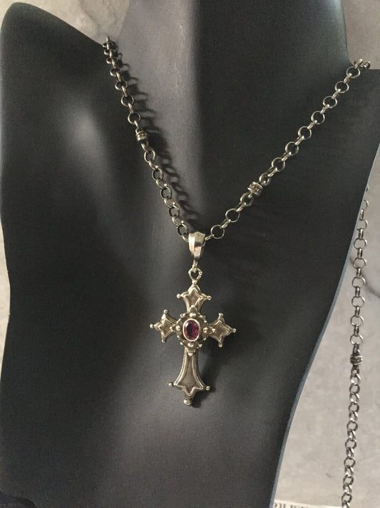 Cross Necklace with Pink Tourmalin