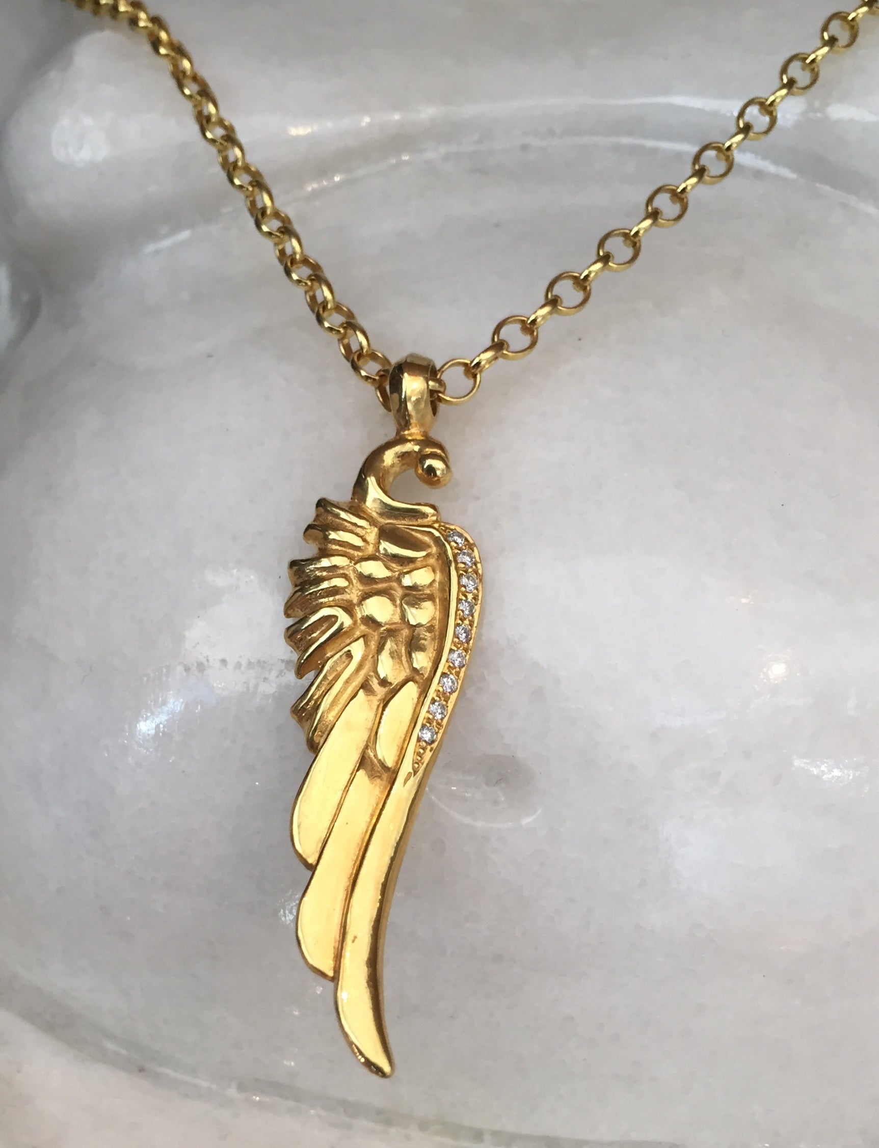 Necklace - Golden Angel Wing with Diamonds by Roman Paul