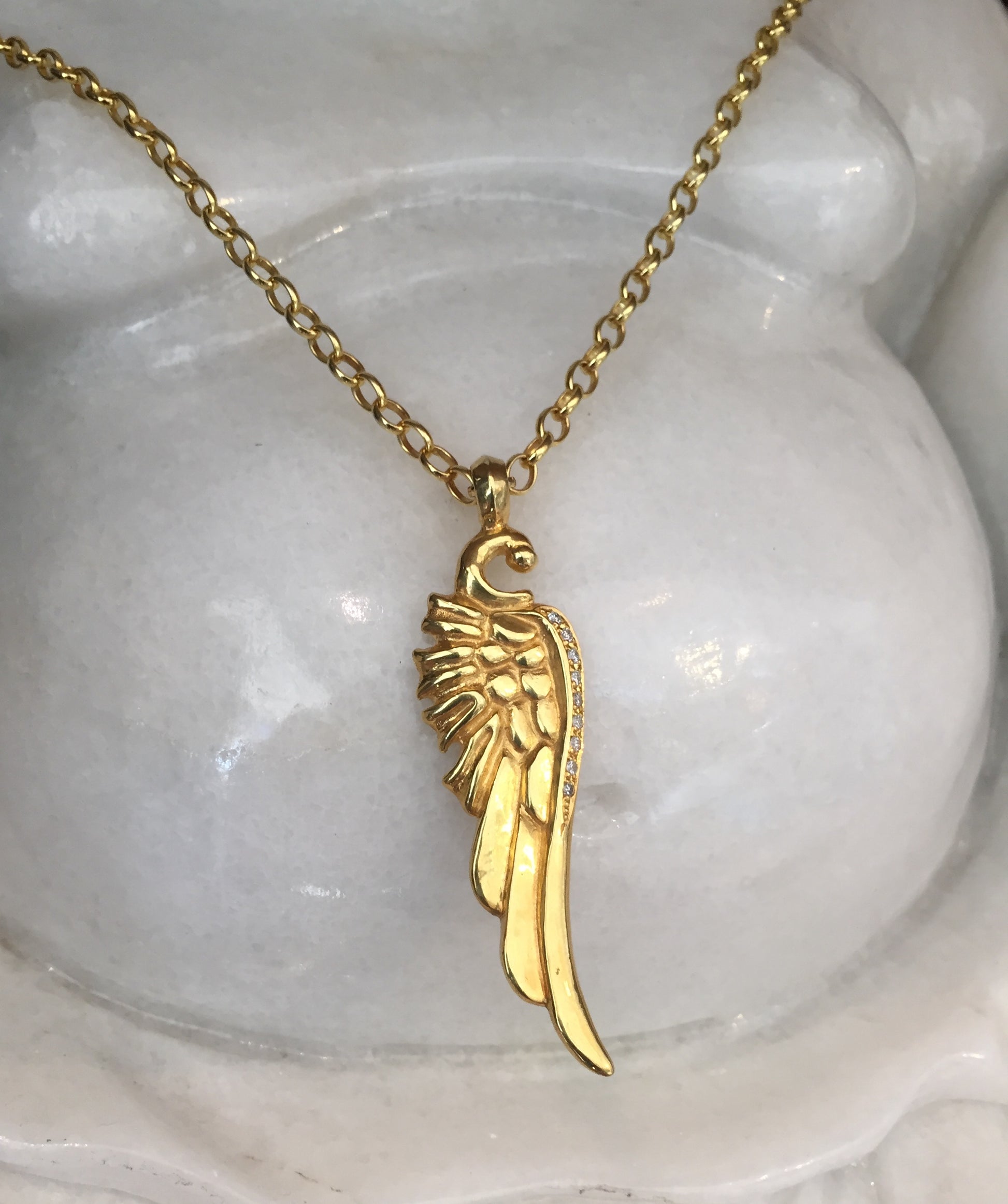 Necklace - Golden Angel Wing with Diamonds in sterling silver by Roman Paul jewelry