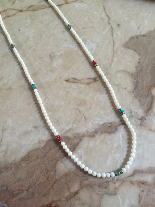Necklace - White Coral and Color Minerals