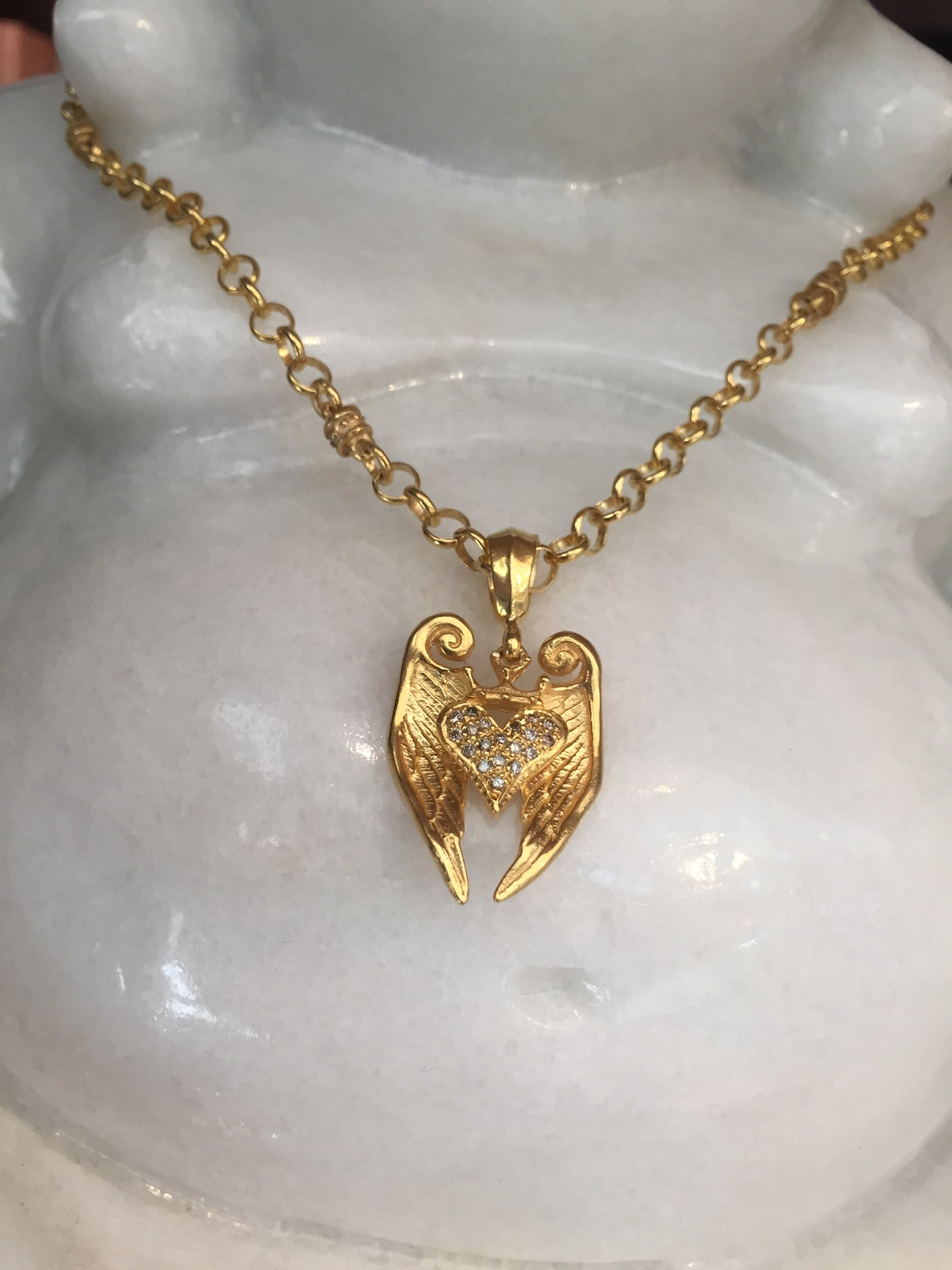 Necklace - Angel Golden Heart & Diamonds by Roman Paul in sterling silver