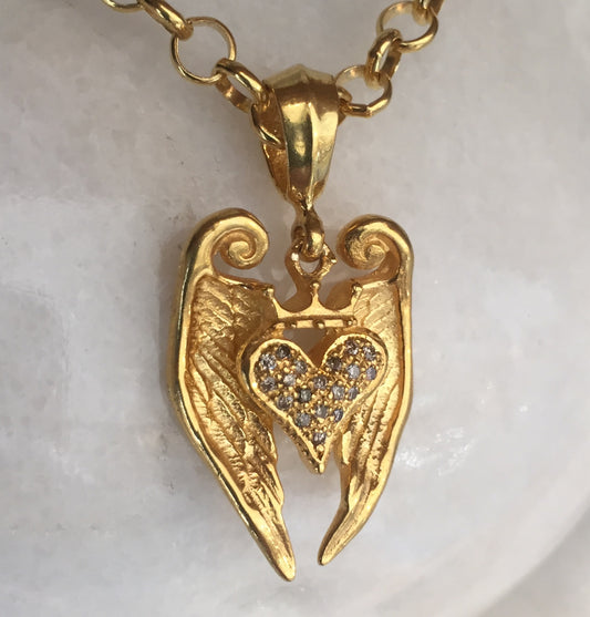 Necklace - Angel Golden Heart & Diamonds in sterling silver by Roman Paul