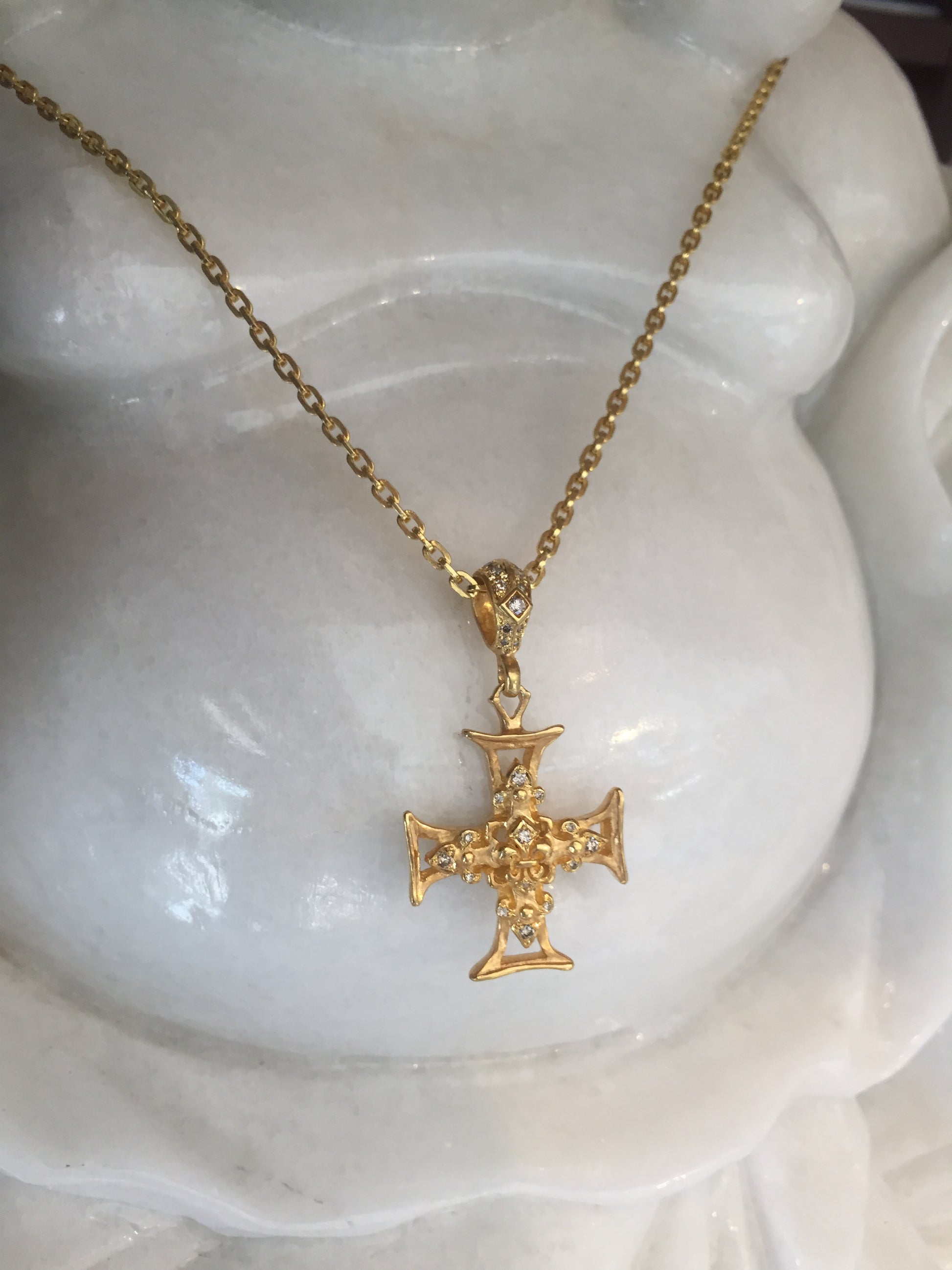 Necklace - Golden/Sterling Silver Fleur de Lis Cross  by Roman Paul    