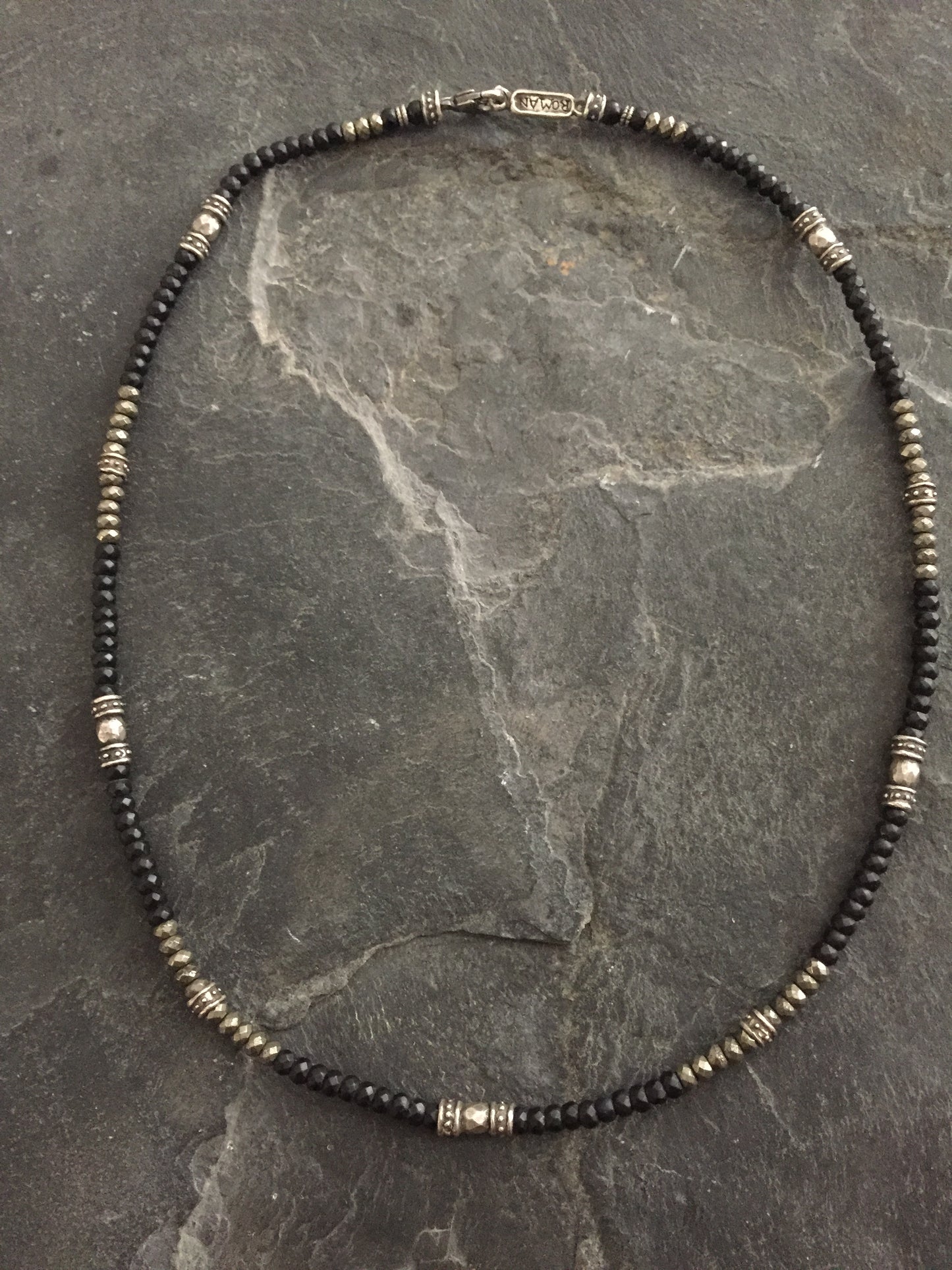 Necklace - Silver Roundels and Onyx Beads