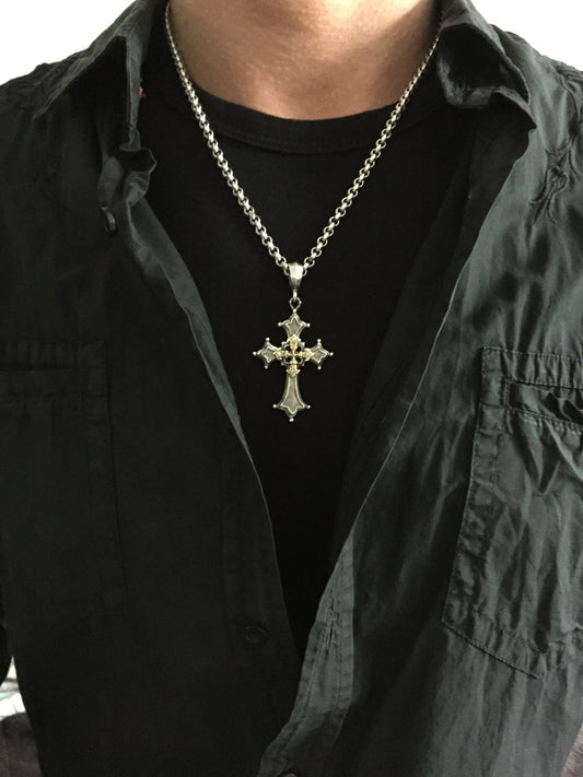 Platinum Over Silver & Gold Gothic Cross by Roman Paul