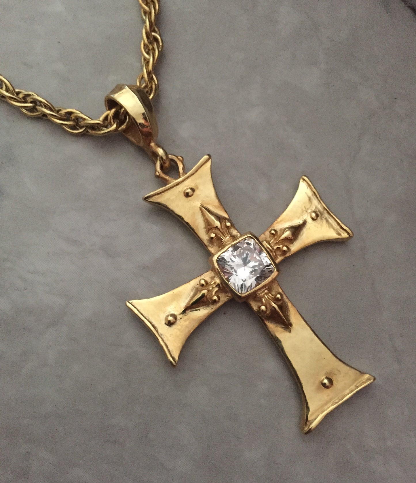 Necklace - Golden Cross with CZ by Roman Paul